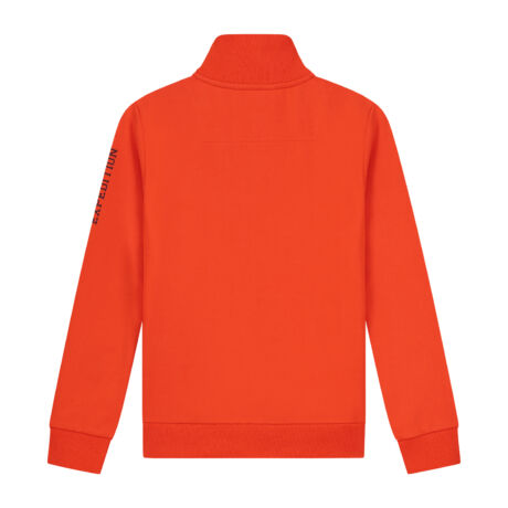 Donker oranje sweater met opstaande kraag en ritsje